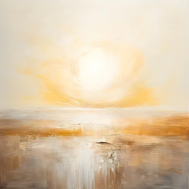 Ein Gemälde eines Sonnenuntergangs über einem Gewässer