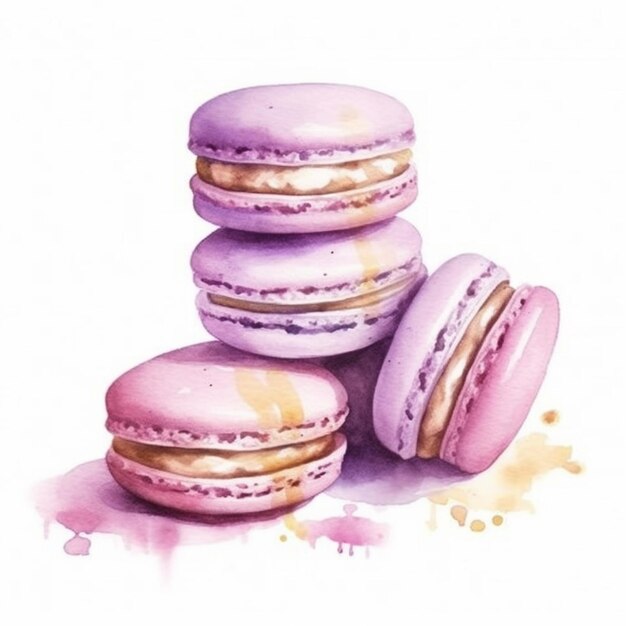 ein Gemälde eines Stapels Macarons mit einem rosa Glasur-Generativ-Ai