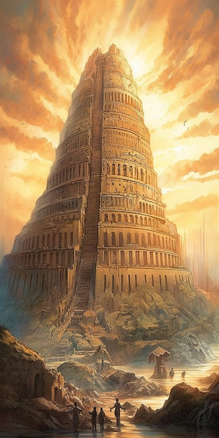 Ein Gemälde eines Turms mit dem Titel "Der Turm von Pisa".