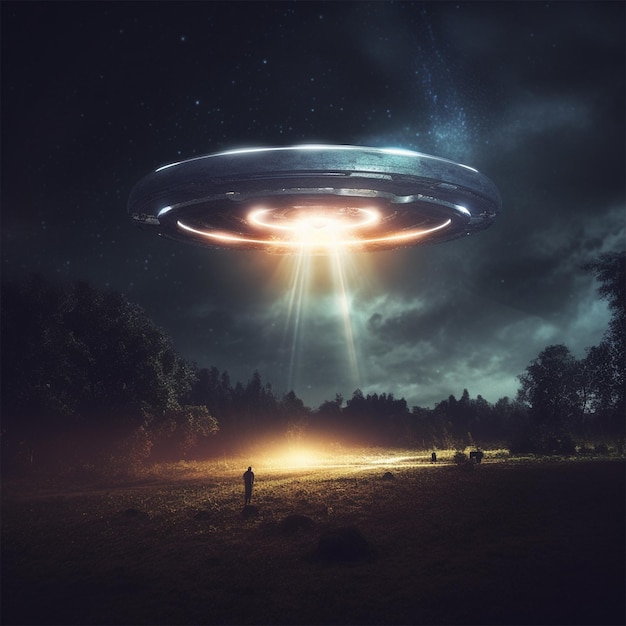 Ein Gemälde eines UFOs mit dem Wort „Alien“ darauf