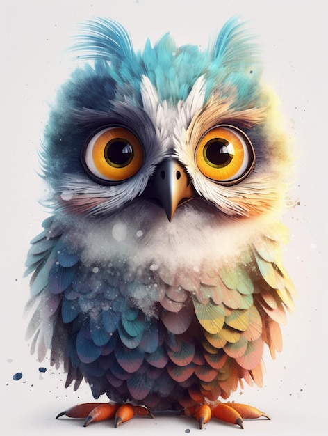 Ein Gemälde eines Vogels mit blauen und gelben Augen.