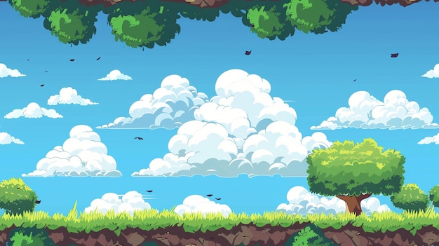 ein Gemälde eines Waldes mit Vögeln, die im Himmel fliegen