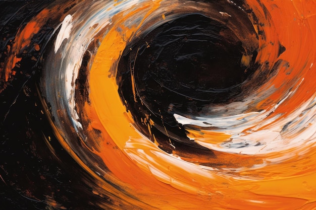 Ein Gemälde eines Wirbels in den Farben Orange und Schwarz.