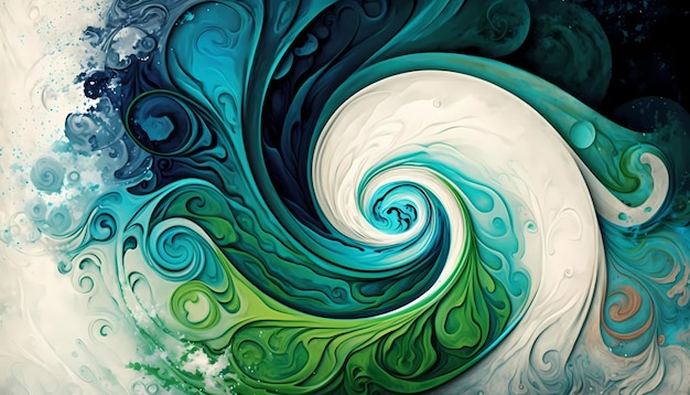Ein Gemälde eines Wirbels mit einem Wirbel aus blauen und grünen Farben.