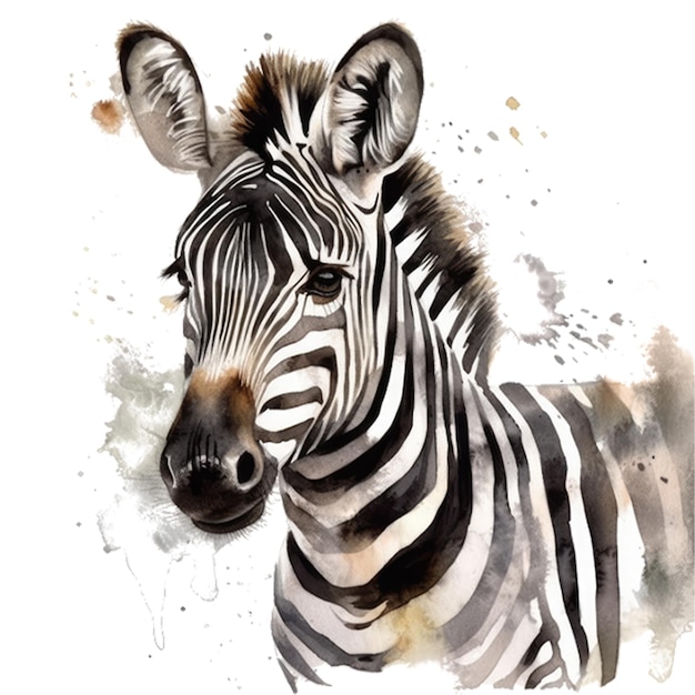 Ein Gemälde eines Zebras mit schwarzen Streifen und weißem Hintergrund.