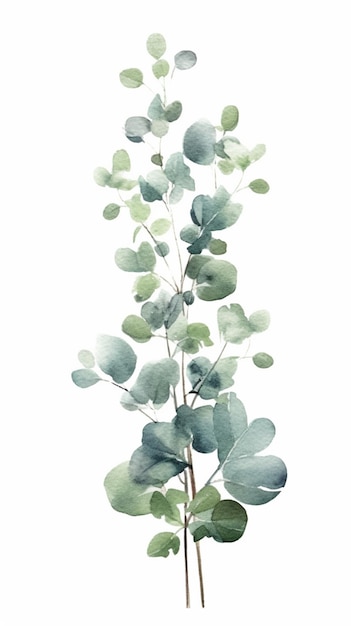 Foto ein gemälde eines zweigs aus eukalyptusblättern mit grünen blättern, generativer ki