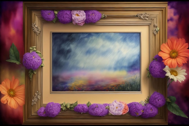 Ein Gemälde mit Blumen und einem Bilderrahmen