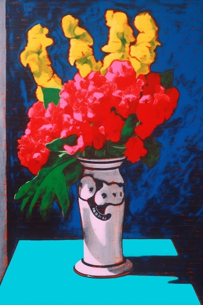 Ein Gemälde mit Blumen und einem Gesicht darauf