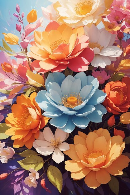 Ein Gemälde mit bunten Blumen im Aquarellstil