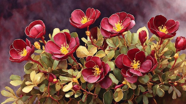 Foto ein gemälde mit roten blumen an einer wand