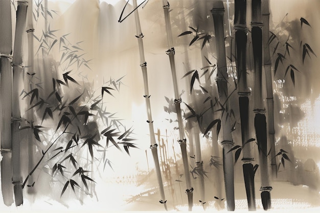 Ein Gemälde von Bambusbäumen mit dem Wort Bambus darauf
