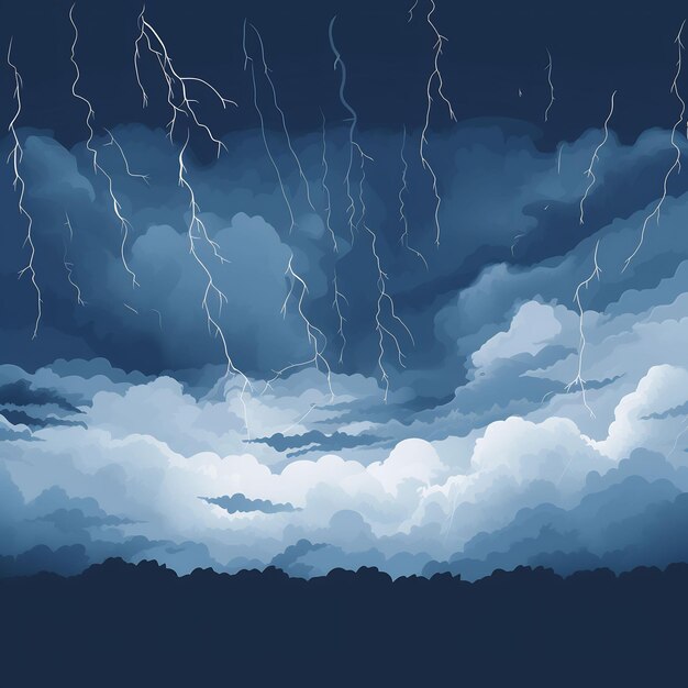 ein Gemälde von Blitzschlägen auf einem dunkelblauen Hintergrund