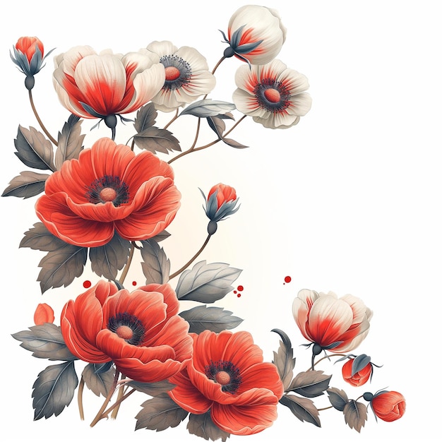 ein Gemälde von Blumen mit dem Wort "rot" darauf