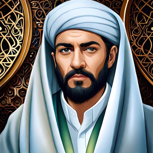 Ein Gemälde von einem Mann mit einem Turban auf dem Kopf.