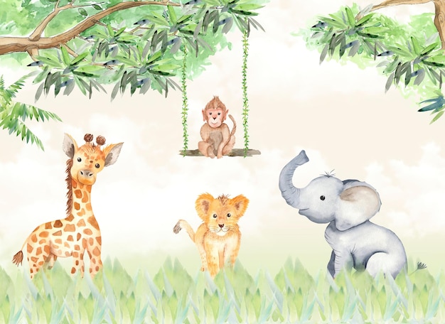 ein Gemälde von Giraffen und Giraffen in einem Zoo