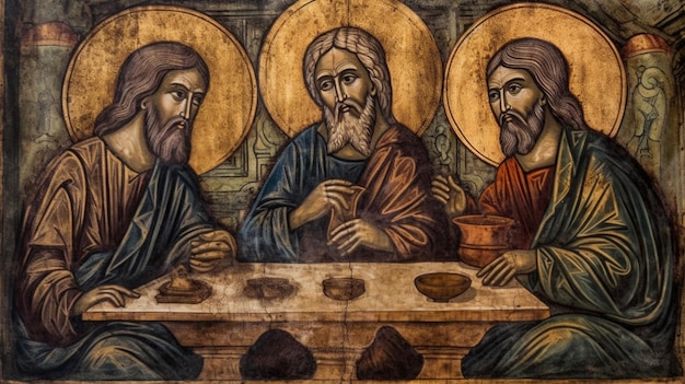 Ein Gemälde von Jesus am Tisch