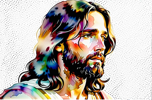 Foto ein gemälde von jesus mit einem regenbogenfarbenen hintergrund