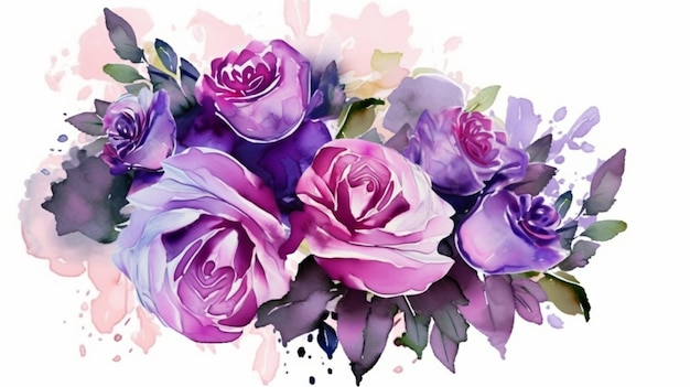 Ein Gemälde von lila Rosen mit lila Blumen.