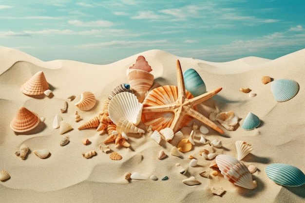 Ein Gemälde von Muscheln am Strand mit dem Wort Meer darauf