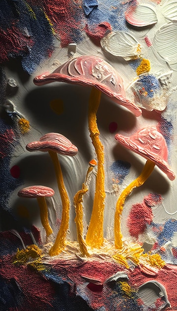 Ein Gemälde von Pilzen mit den Worten „Liebe“ darauf