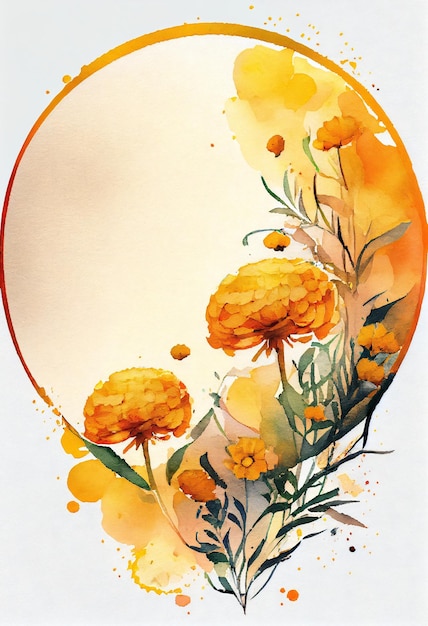 Ein Gemälde von Ringelblumen mit einem Kreis im Hintergrund