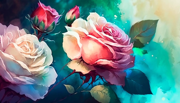 Ein Gemälde von Rosen mit dem Wort Rosen darauf