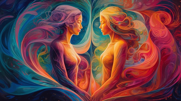 Ein Gemälde von zwei Frauen, von denen eine den Titel „Das Wort Liebe“ trägt