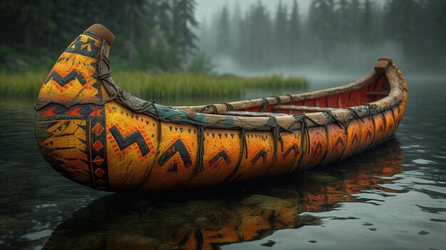 Foto ein gemaltes kanu sitzt auf einem wasserbecken