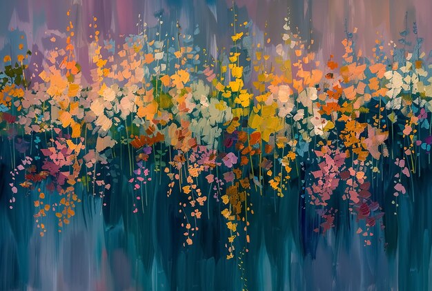 ein gemaltes Kunstwerk, das gefärbt ist und Blumen enthält