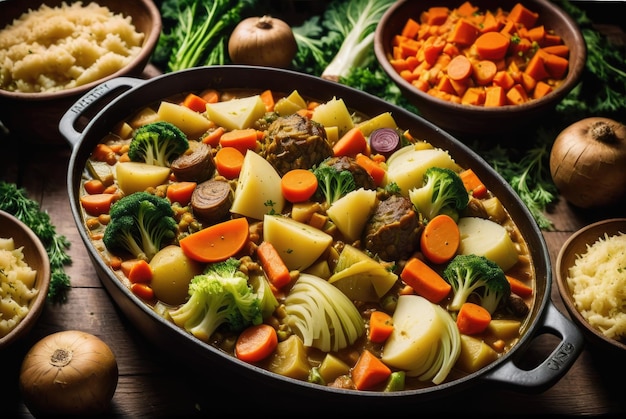 Ein Gemisch aus Gemüse, Karotten, Kartoffeln und Kohl