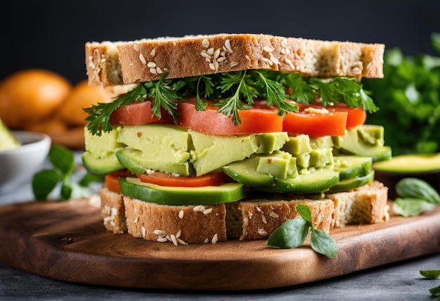 Ein Gemüsesandwich mit Avocadoaufstrich