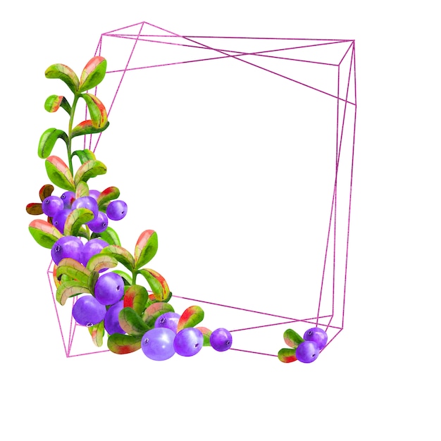 Ein geometrischer Rahmen mit reifen großen Beeren auf einem weißen Hintergrund