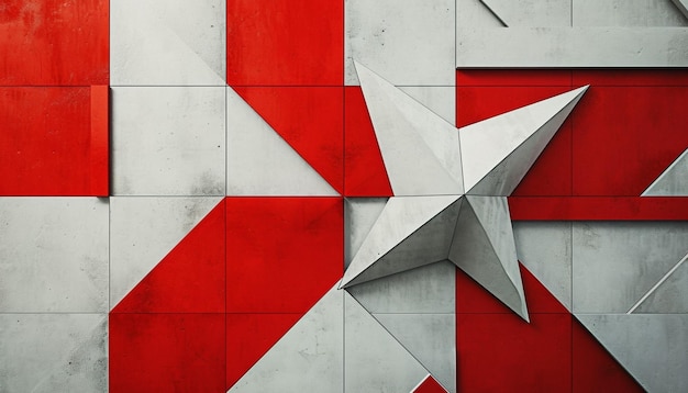 ein geometrisches Kunstwerk, das einen Martisor mit nur wenigen roten und weißen Formen darstellt