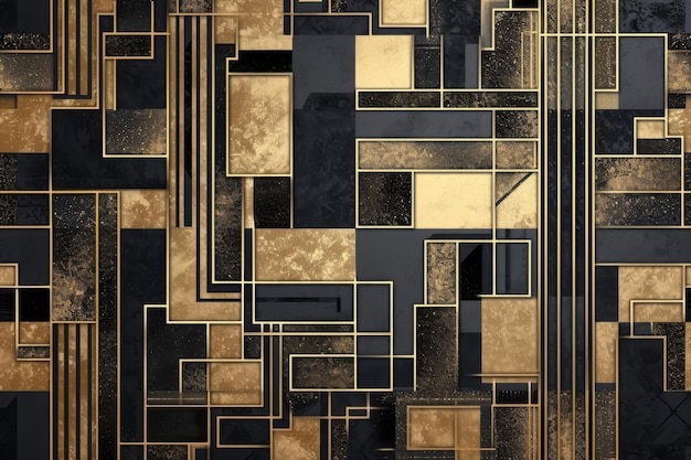 Ein geometrisches Muster im Art-Deco-Stil in metallischen Farben, generiert von KI