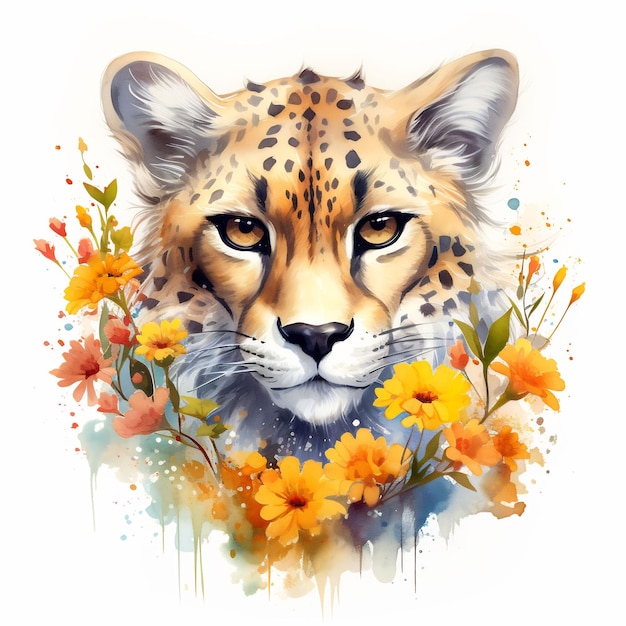 ein Gepard mit Blumen und einem Tiger darauf