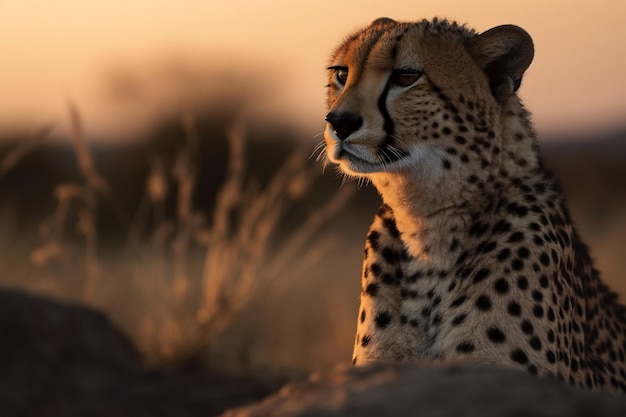 Ein Gepard sitzt auf einem Felsen in der Wüste