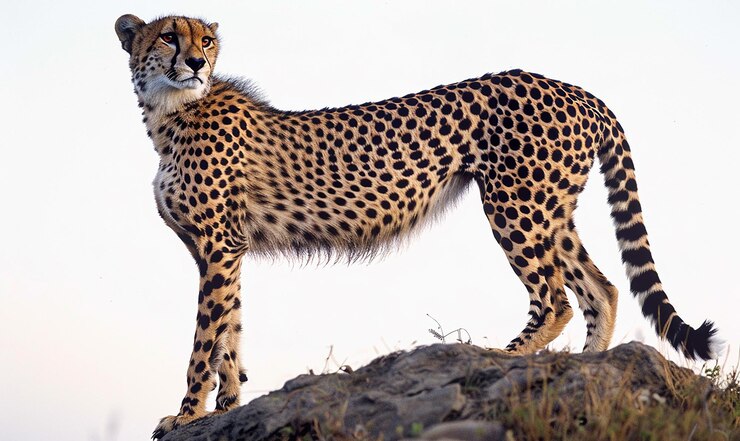 Foto ein gepard steht auf einem felsen in der wildnis