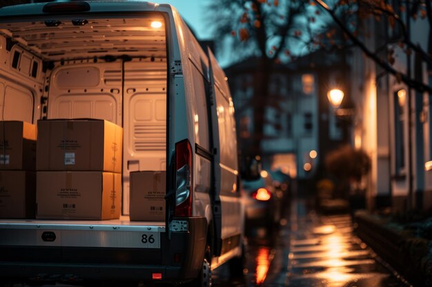 Foto ein geparkerter lieferwagen auf der straße