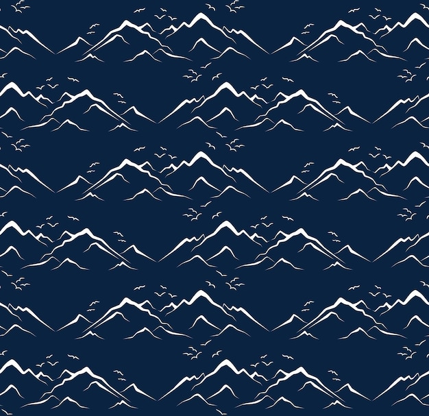 Ein geradliniger Hintergrund mit Bergen und Vögeln