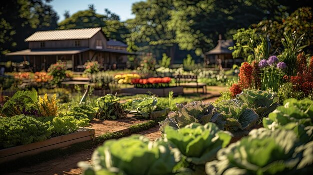 Ein geräumiger Garten mit vielen Pflanzen und ein Haus im Hintergrund Weltgesundheitstag