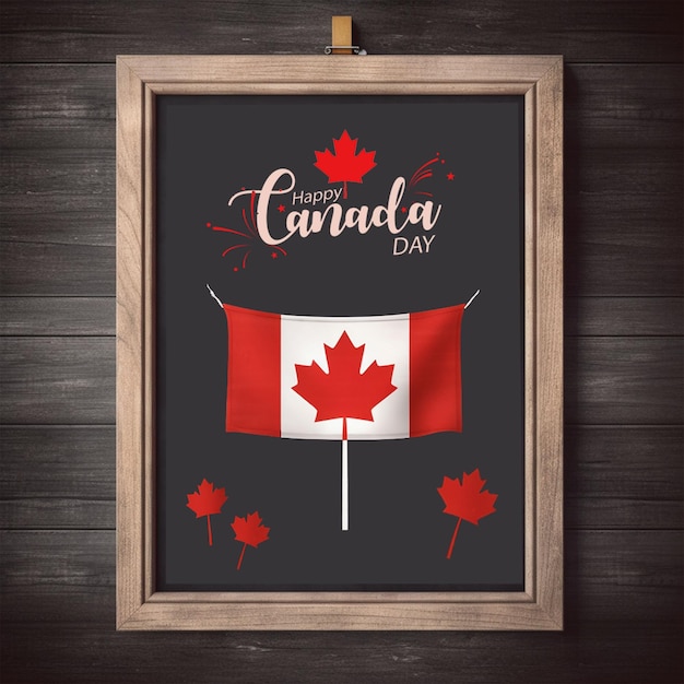 Ein gerahmtes Bild einer kanadischen Flagge und eines roten Ahornblatts.