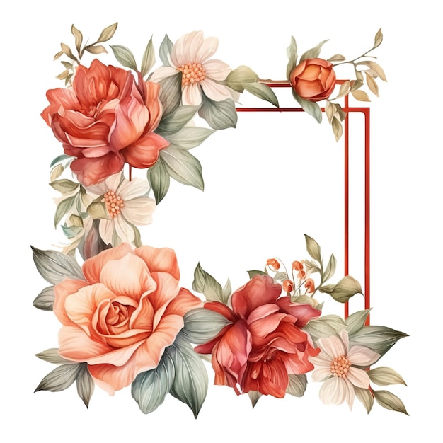 Ein gerahmtes Bild mit Blumen und einem Spiegel mit dem Buchstaben „e“ darauf.