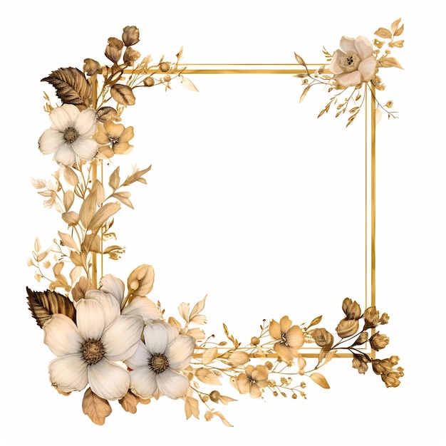 ein gerahmtes Bild von Blumen und Blättern mit einem goldenen Rahmen
