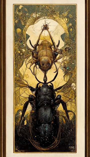 Ein gerahmtes Gemälde eines Käfers mit der Aufschrift „The Word Bug“ auf der Unterseite.