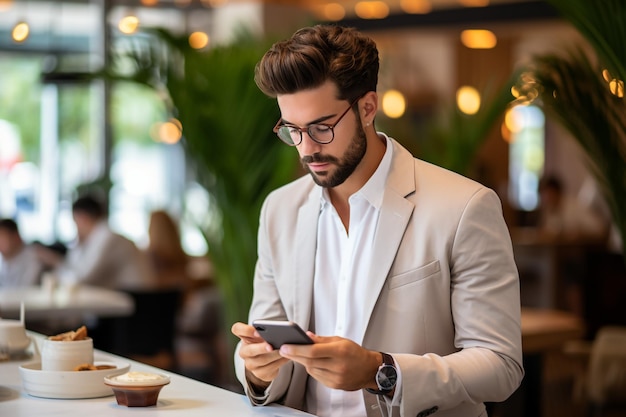 Ein Geschäftsmann, der in einem Café an einem Laptop arbeitet