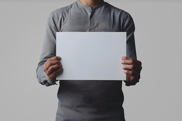 Foto ein geschäftsmann hält ein leeres blatt papier vor seiner leiche