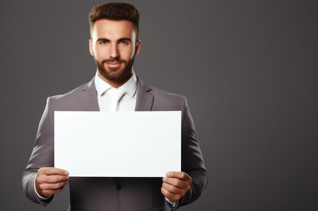 Foto ein geschäftsmann mit einem leeren schild