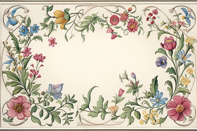 Ein geschmückter Rahmen mit Blumen und Schmetterlingen
