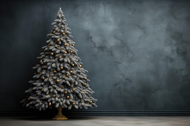 Ein geschmückter Weihnachtsbaum vor einer grauen Wand, generatives KI-Bild
