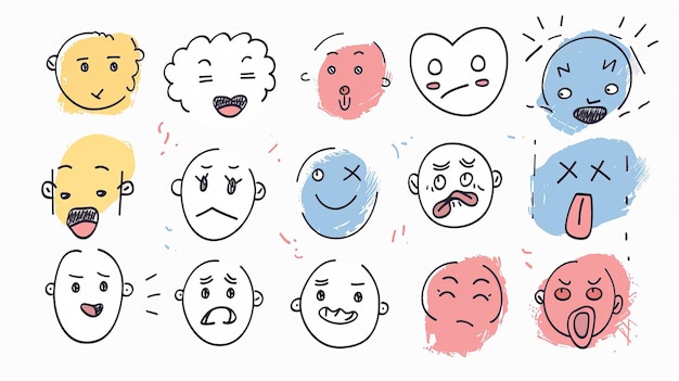 Ein Gesicht, das verschiedene Emotionen zeigt Illustration im handgezeichneten Stil